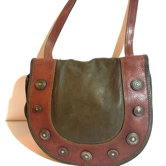 Fossil green brown and Green distressed Leather crossbody Bag - Picture 6 of 13